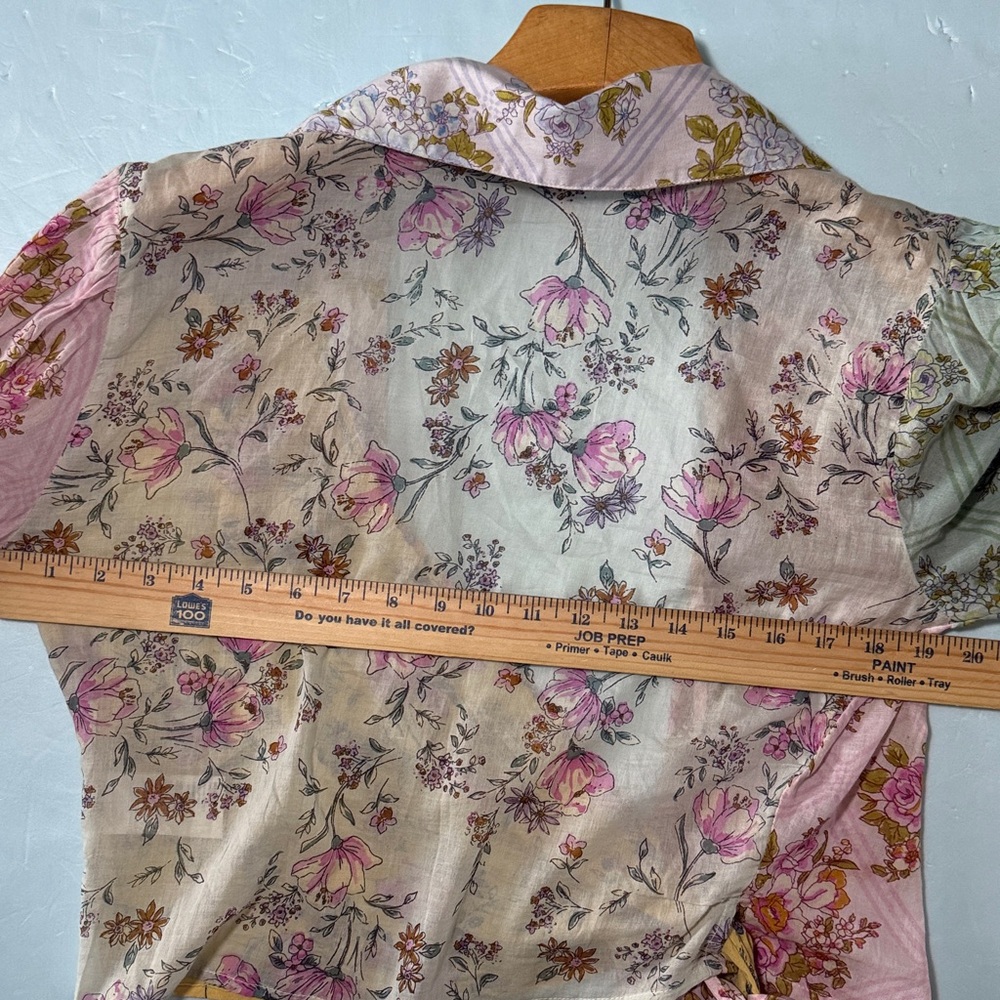 FREE PEOPLE Sz L Wrap Top Lucky Penny Floral Cropped Boho Chic Retro Romantic - Picture 8 of 15